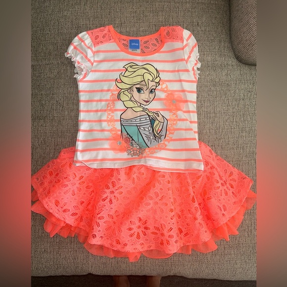 NWOT Disney Elsa Dress - White and Neon Orange size 6x - Picture 1 of 7